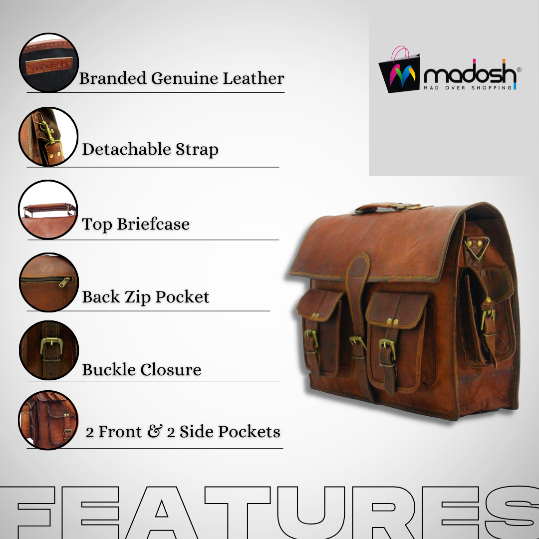 Genuine Leather Laptop Crossbody Business Messenger Men's Office Briefcase Bag
